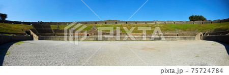 Panorama view of the ruins of Roman amphitheater, Theater in Pompeii Panorama view of the ruins of Roman amphitheater, Theater in Pompeii 75724784