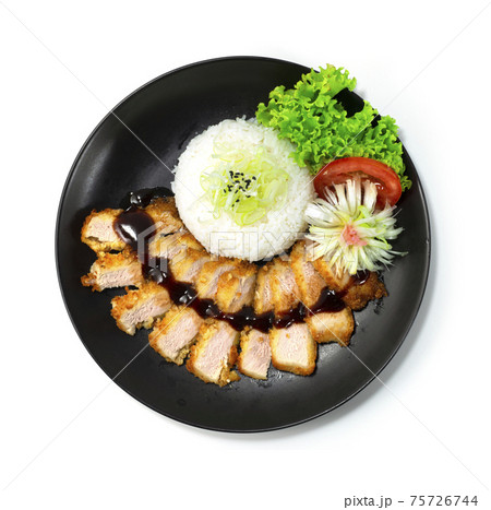 Pork Katsu deep fried served Rice recipe with kutsu sauce Japanese food Pork Katsu deep fried served Rice recipe with kutsu sauce Japanese food 75726744