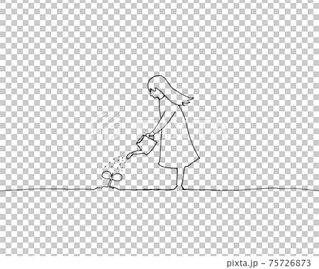 水やりをする少女　手描き線画イラスト 75726873