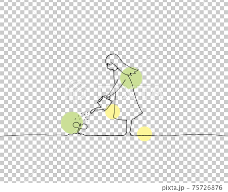 水やりをする少女　手描き線画イラスト 75726876