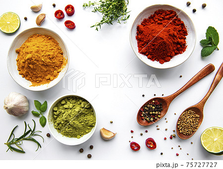 Various spices isolated on white background, top view Various spices isolated on white background, top view 75727727