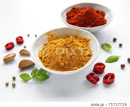 Various spices isolated on white background, top view Various spices isolated on white background, top view 75727729