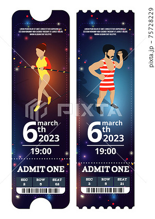 Circus tickets design. illustrations in cartoon style Circus tickets design. illustrations in cartoon style 75728229
