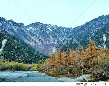 秋の上高地 河童橋からの穂高岳1 秋の上高地 河童橋からの穂高岳1 75728651