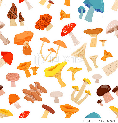 Seamless pattern with mushrooms. Cartoon pictures isolate on white background Seamless pattern with mushrooms. Cartoon pictures isolate on white background 75728964