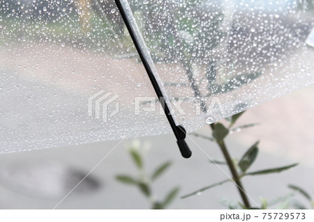 傘に滴る雨の雫 75729573