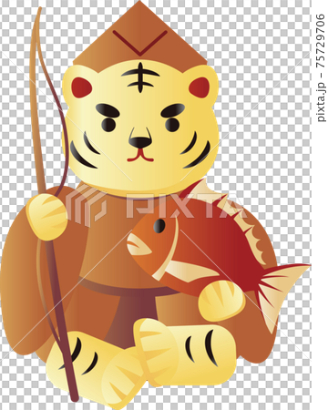 2022 Tiger Year Seven Lucky Gods Ebisu New Year New Year's card material Illustration material 2022 Tiger Year Seven Lucky Gods Ebisu New Year New Year's card material Illustration material 75729706