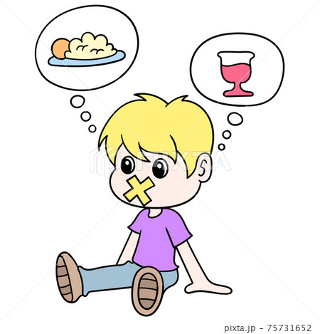 the boy was sitting hungry because he was fasting. doodle icon image kawaii. the boy was sitting hungry because he was fasting. doodle icon image kawaii. 75731652