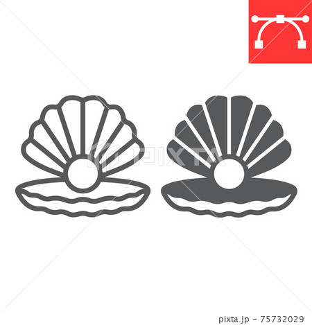 Seashell with pearl line and glyph icon, shell and ocean animals, open seashell vector icon, vector graphics, editable stroke outline sign, eps 10. 75732029
