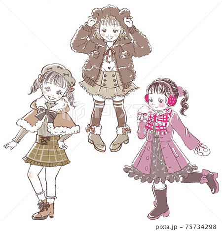 可愛い子ども服を着た小学生くらいの女の子のイラスト素材 75734298 Pixta