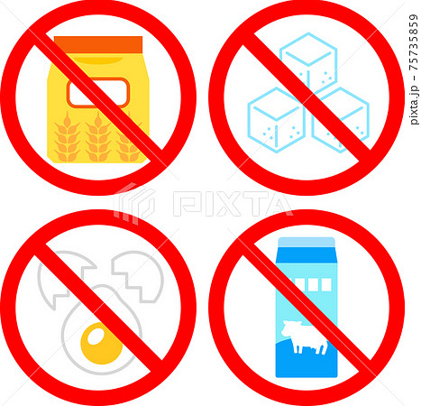 小麦粉 白砂糖 卵 乳製品不使用のマークのイラスト素材