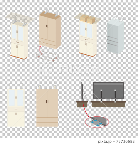家具・家電の転倒防止策のイラストセット 75736688
