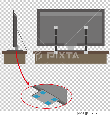 粘着マットやベルトでテレビの転倒防止する方法のイラストのイラスト素材