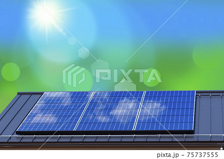 エコイメージ　エコ住宅と緑と太陽 75737555