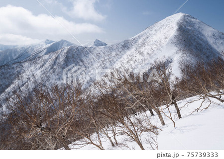 冬の日高山脈　野塚岳、オムシャヌプリ、十勝岳 75739333