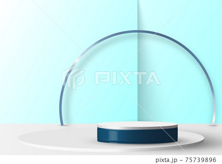 3D realistic empty blue and white round pedestal mockup on soft blue backdrop 3D realistic empty blue and white round pedestal mockup on soft blue backdrop 75739896