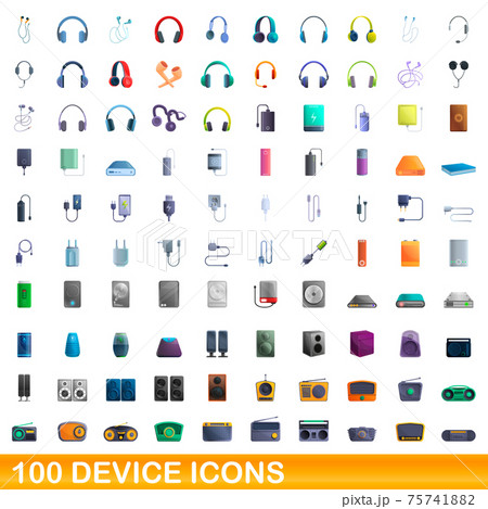 100 device icons set, cartoon style 100 device icons set, cartoon style 75741882