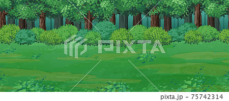 森と草原の風景イラスト 横スクロールゲームの背景 シームレスのイラスト素材