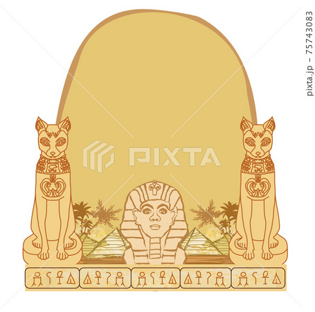 abstract grunge frame - Great Sphinx of Giza and jackals 75743083