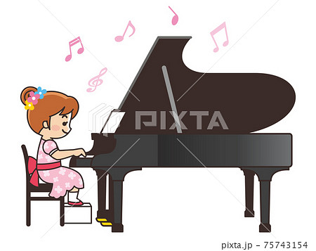 ピアノ発表会で演奏する少女のイラスト素材