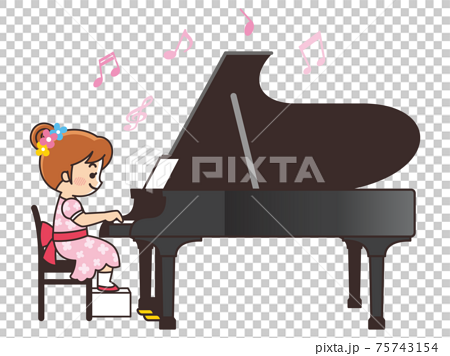 ピアノ発表会で演奏する少女のイラスト素材