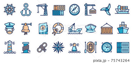 Marine port icons set, outline style Marine port icons set, outline style 75743264