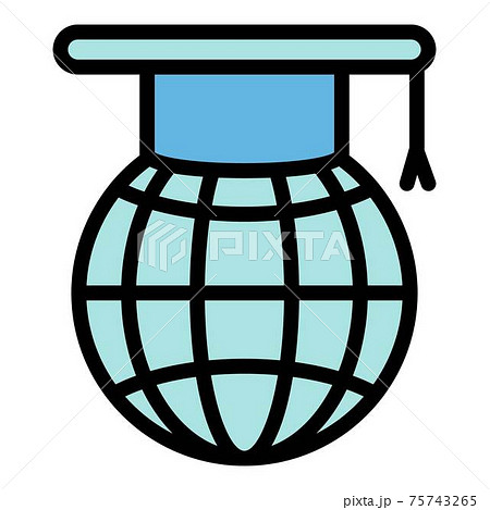 Global online graduation icon, outline style 75743265