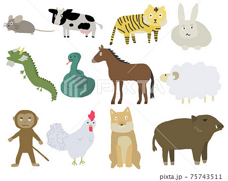 12支動物キャラクターセットのイラスト素材
