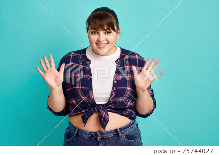 Funny overweight woman, body positive 75744027
