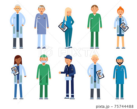 Medical personal. Male and female healthcare professionals. illustrations in flat style Medical personal. Male and female healthcare professionals. illustrations in flat style 75744488