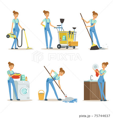 Professional Cleaning Service Woman Cleaner のイラスト素材