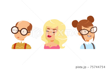 Portraits of Diverse Random People Set Cartoon Vector Illustration 75744754