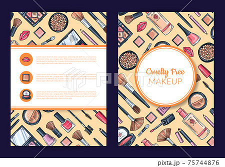 card, flyer, brochure template for beauty brand, presentation with hand drawn makeup background 75744876