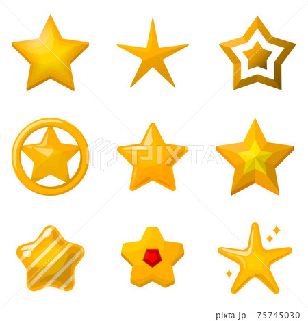 Glossy gold stars in cartoon style. Icons set for game design projects Glossy gold stars in cartoon style. Icons set for game design projects 75745030