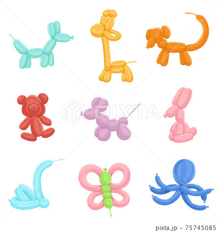 Funny inflatable animals from colored balloons. illustrations in cartoon style Funny inflatable animals from colored balloons. illustrations in cartoon style 75745085