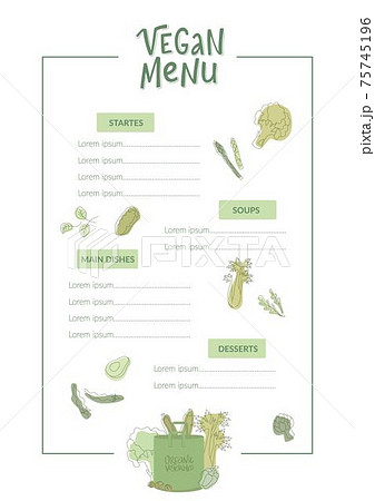 Vegan menu handwritten sign with vegetables. Vector stock illustration for design template vegetarian restaurant. 75745196