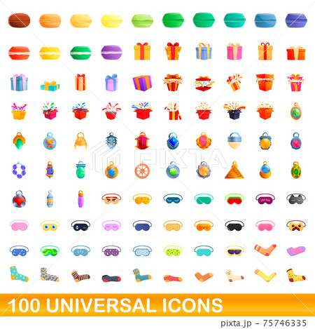 100 universal icons set, cartoon style 75746335