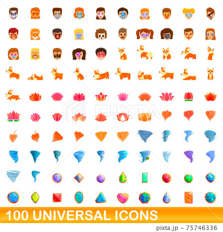 100 universal icons set, cartoon style 100 universal icons set, cartoon style 75746336