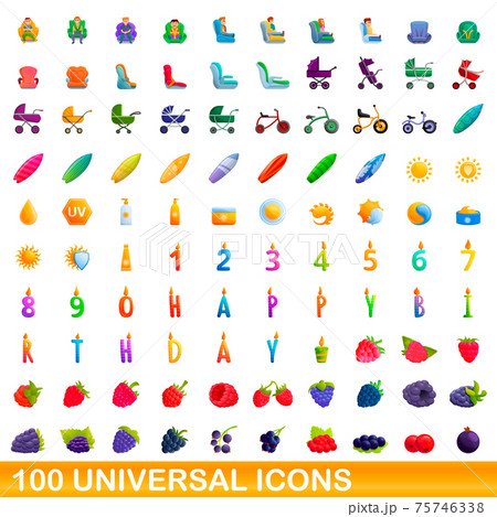 100 universal icons set, cartoon style 75746338