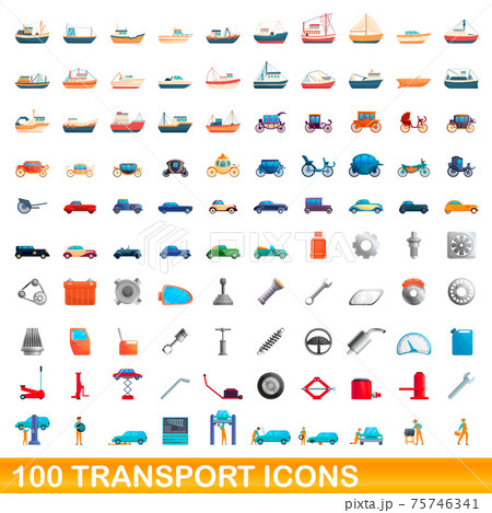 100 transport icons set, cartoon style 100 transport icons set, cartoon style 75746341