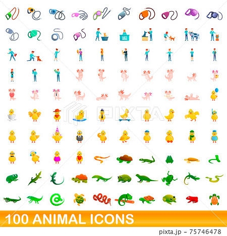 100 animal icons set, cartoon style 75746478