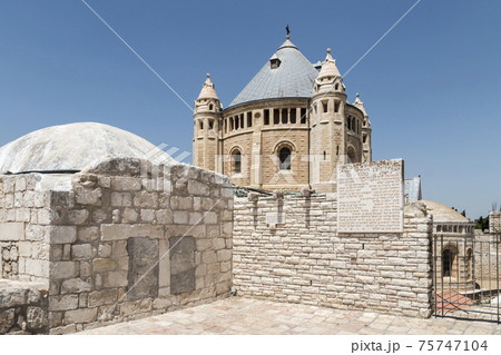 The Abbey of the Dormition seen from above the Tomb of King David in Jerusalem 75747104