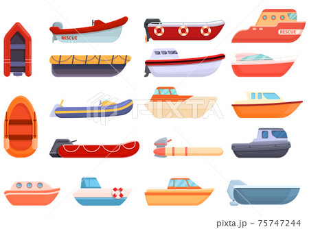 Rescue boat icons set, cartoon style Rescue boat icons set, cartoon style 75747244