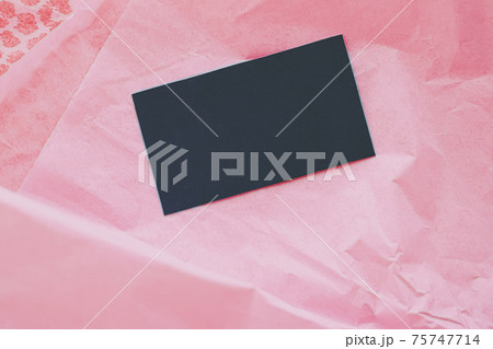 Black business card flatlay on pink tissue paper background, luxury branding flat lay and brand identity design for mockup Black business card flatlay on pink tissue paper background, luxury branding flat lay and brand identity design for mockup 75747714