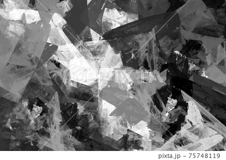 Duotone effect drawing Geometric smears Stained pattern Cement surface Dirty digital painted black white backdrop Gray colors Contemporary art. 75748119