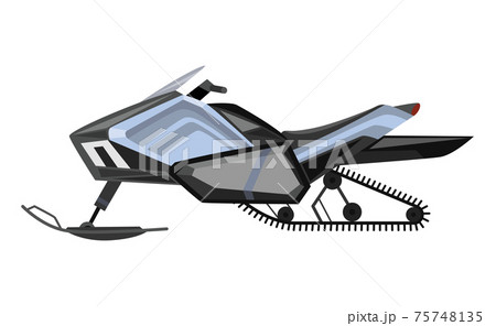 Winter ride on snowmobile. Motor sled, vehicle for extreme travelling on snow and ice, winter recreation. Vector flat style cartoon illustration isolated on white background Winter ride on snowmobile. Motor sled, vehicle for extreme travelling on snow and ice, winter recreation. Vector flat style cartoon illustration isolated on white background 75748135