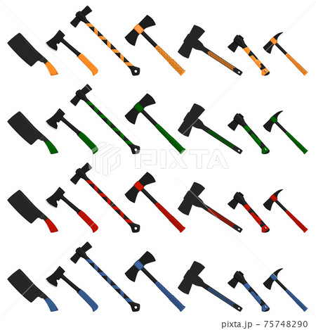 Illustration on theme big kit steel axes with wooden handle Illustration on theme big kit steel axes with wooden handle 75748290