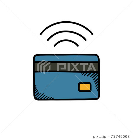 contactless payment doodle icon, vector color illustration contactless payment doodle icon, vector color illustration 75749008