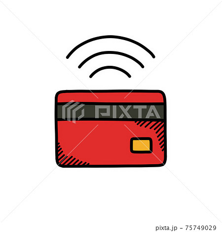 contactless payment doodle icon, vector color illustration contactless payment doodle icon, vector color illustration 75749029