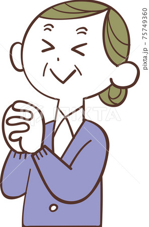 目を瞑って祈るシニアの女性のイラスト素材